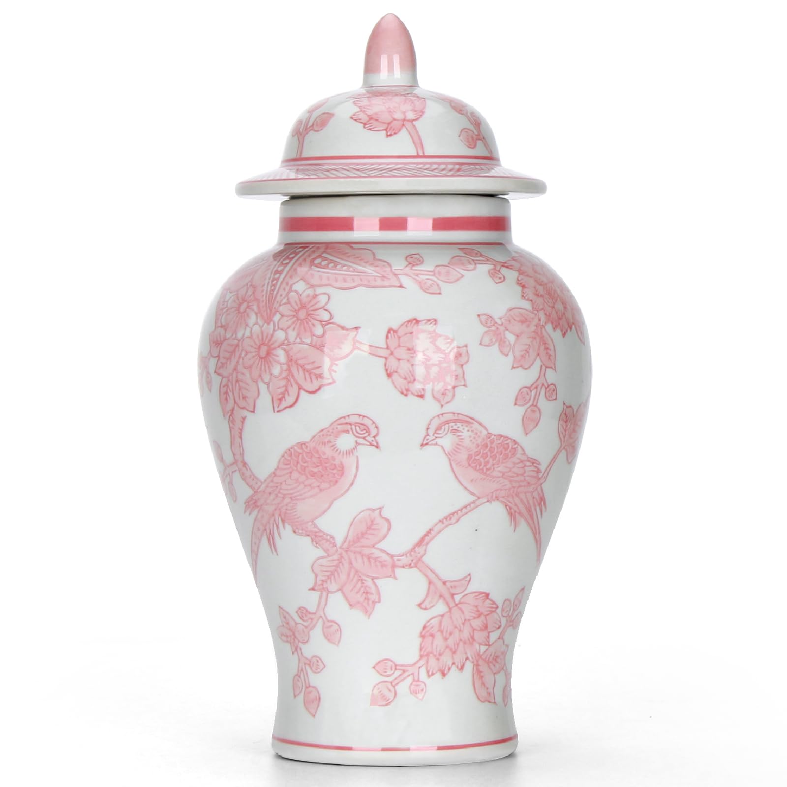 Photo 1 of 11? Pink Ginger Jar with Lid Porcelain Stylized Songbirds Floral Temple Jar Chinoiserie Vase Chinese Style Ginger Jars Antique Home Decor for Interior Design