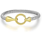 Wiilkac Cuff Bracelets for Women Two Tone - Cable Bangle Bracelet Twisted Silver Wire - Gold Hook Vintage Mixed Metal Cuff Bracelets Jewelry Gift