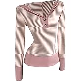 SOLY HUX Women's Striped Hoodies Sweatshirt Long Sleeve Hooded Button Fitted Casual Pullover Fall Tops