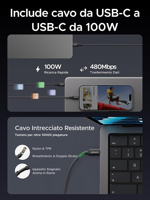 Nexode Air 100W Caricatore USB C con Cable USB C (Grigio)