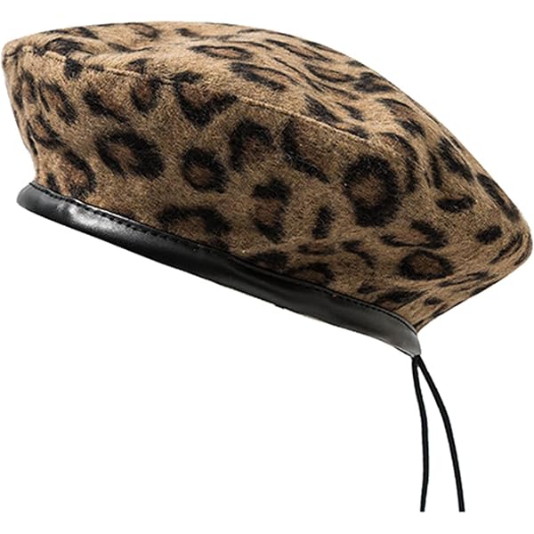 8626 Womens Rabbit Fur French Beret Hat Leopard Print French Beret Fashionable Leopard Print Beret Winter Warm  main image 3