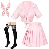 Japanese Anime Schoolgirl Classic Sailor JK Harajuku Crop Top Tie up Pleated Skirt Uniform Seifuku Socks Bow Set
