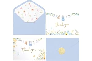 OIPKKUI 50 Pack Blue Baby Shower Thank You Card Shower Blue Gold Foil Greeting Card with Envelopes And Stickers Set Bulk for 