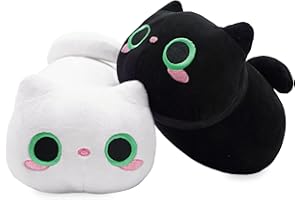 Onsoyours Plush Toys Set, 2Pcs Stuffed Animals with Black Cat and White Cat, Creative Decoration Cuddly Plush Pillows 8.5" for Kids Girls Boys (Green)