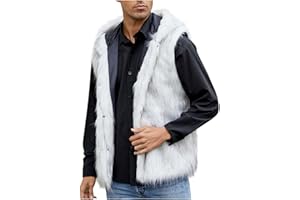 Mens Faux Fur Sleeveless Vest Open Front Hooded Fuzzy Jacket Cardigan Fleece Plush Coat Outerwear