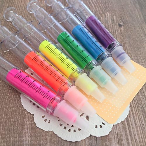 6 Syringe Pens Highlighter Set ~ Medical Nurse Novelty Gift ~ Stocking filler