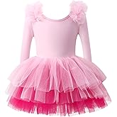 KARETT Toddler Tutu Dress with Long Sleeve Ballerina Dance Outfits Ballet Leotards for Girls 1-7Y