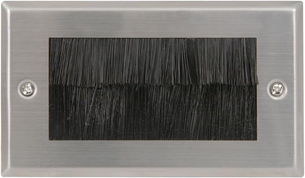 AV Link Steel Double Brush Wallplate Cable Feed Through Aperture 100x50mm