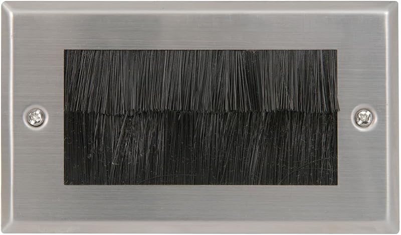 AV Link Steel Double Brush Wallplate Cable Feed Through Aperture 100x50mm