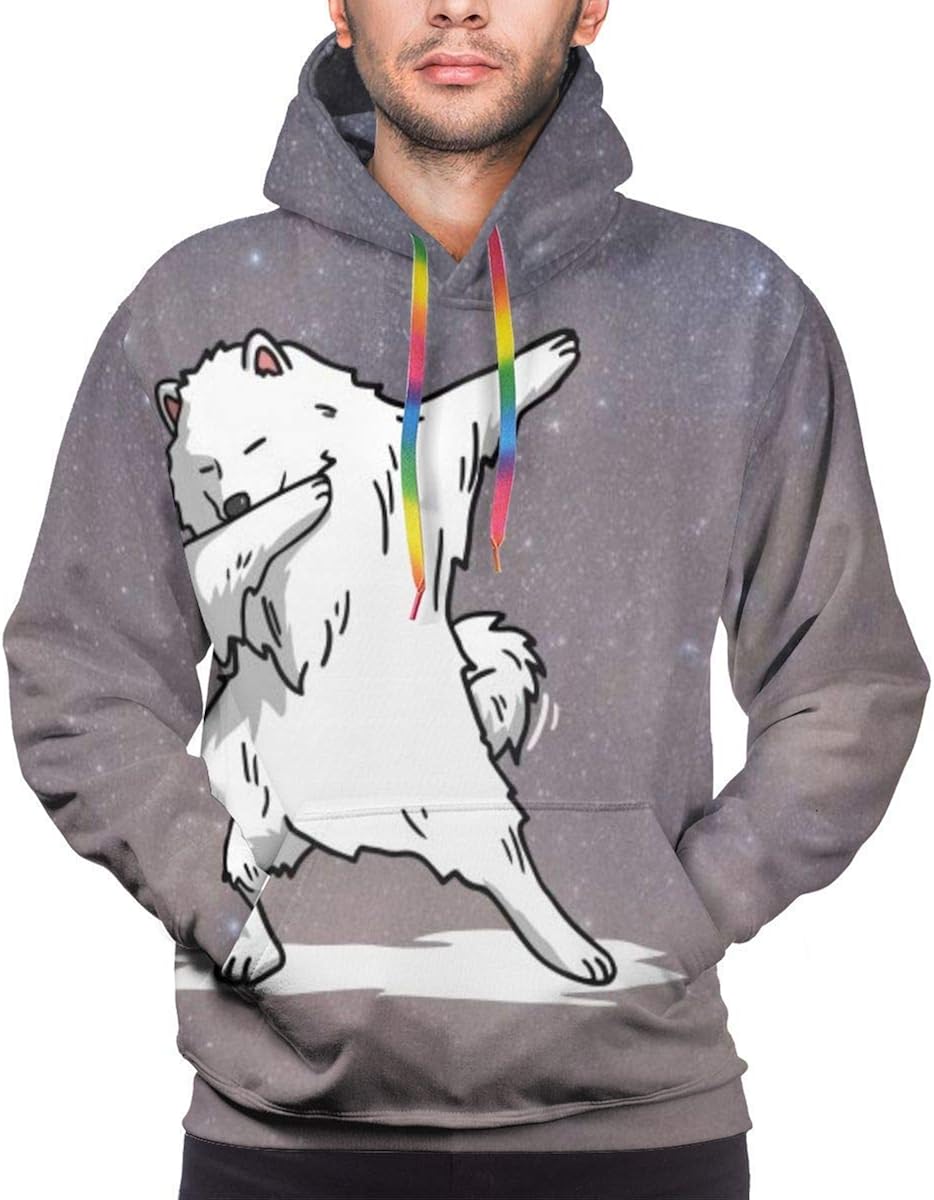 Dabbing Samoyed Dog Men's Novelty Hoodies Printed Sweatshirt Pockets