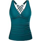 Tankini Tops for Women - Tummy Control V Neck Bathing Suit Top Only No Bottom