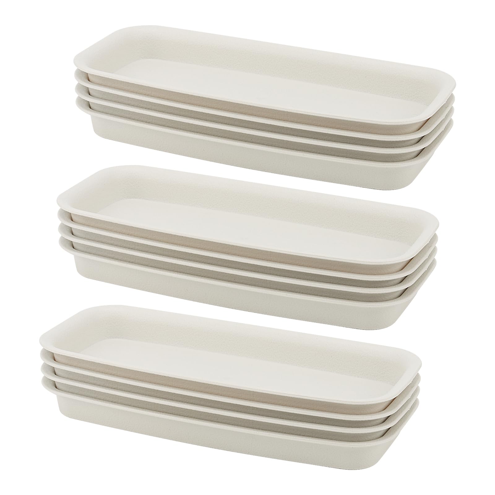 MUKCHAP 12 Pack 21.8 x 8.8 x 2cm Rectangular Plant Drip Tray, Beige Plastic Planter Drip Tray, Window Box Tray Flower Pot Saucers for Gardening, Top Size in 24 x 11cm
