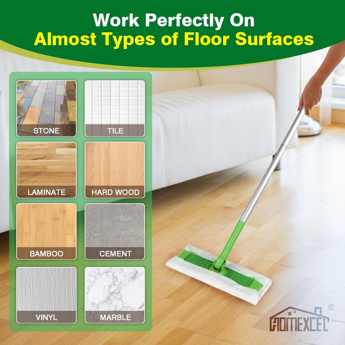 HOMEXCEL Dry Sweeping Cloths Pads Compatible with Swiffer Sweeper- Disposable Duster Refills Mop Pads for Floor Mopping and Cleaning, 64 Count