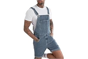 BADHUB Mens Summer Denim Bib Overall, Men Casual Slim Fitted Shorts Jumpsuit with Pockets and Adjustable Straps