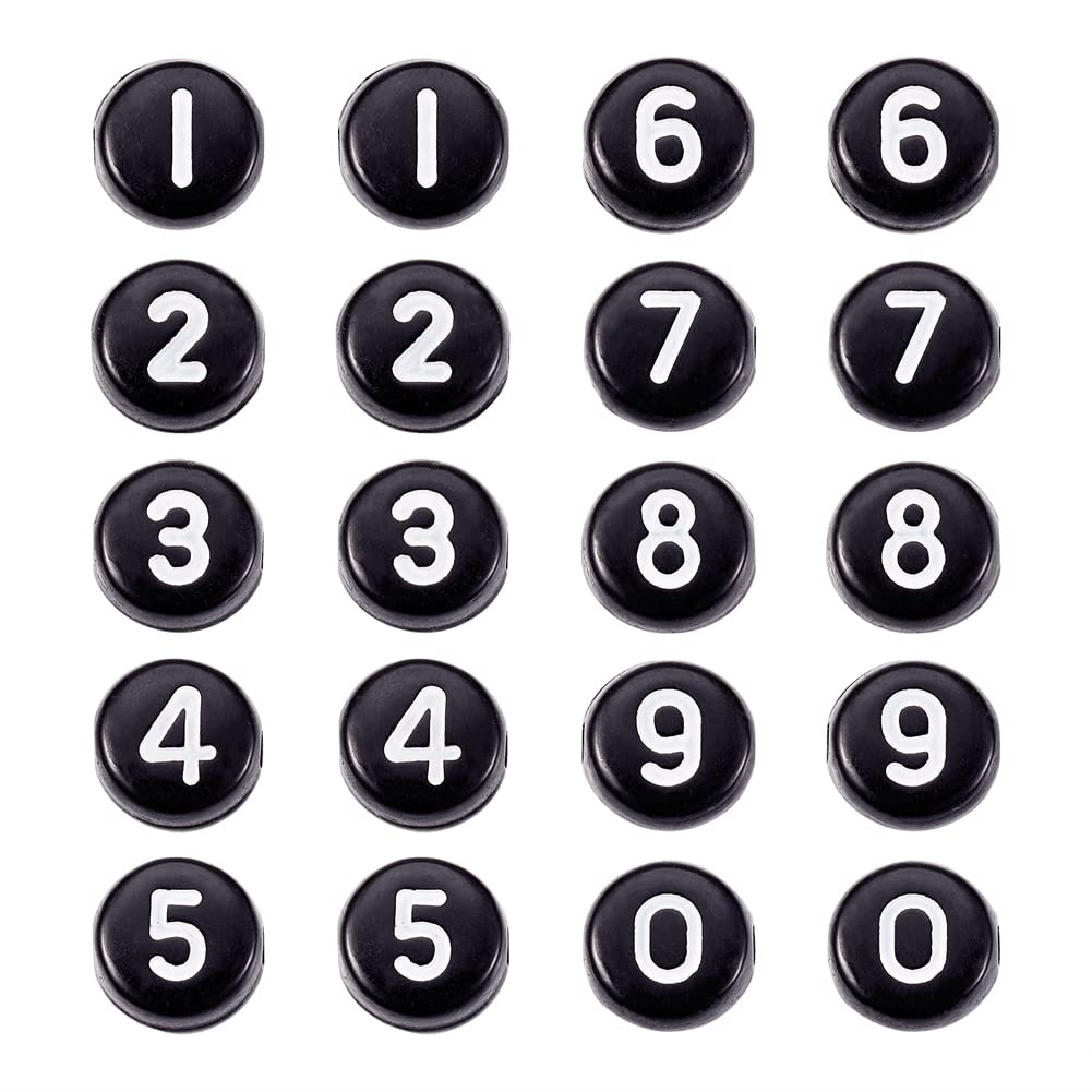 Cheriswelry 400pcs Flat Round Black Acrylic Number Beads 7mm Disc Coin Number 0-9 Spacer Beads for Name Bracelet Necklace Jewellery Making — image 1