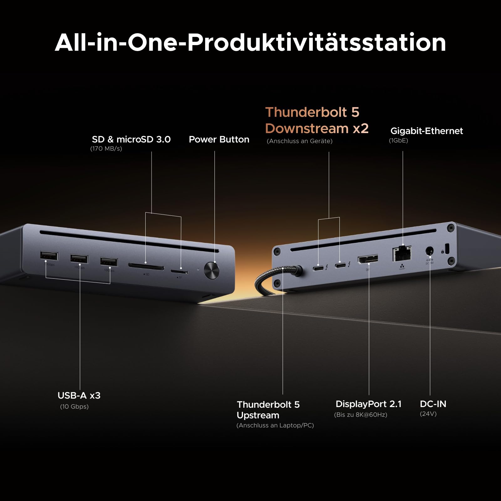 UGREEN Maxidok Thunderbolt 5 Dock, Dual 6K@60Hz/ 4K@120Hz, 120Gbps Datentransfer, 3*USB A Ports, 100W Aufladen, SD&TF Kartenleser, Ethernet, TBT5 Dock für TBT5/4 MacBooks and Windows-Laptops 7