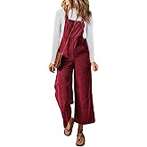 Happy Sailed Women Corduroy Overalls Winter Fall Casual Loose Sleeveless Adjustable Strap Wide Leg Jumpsuits with Pockets