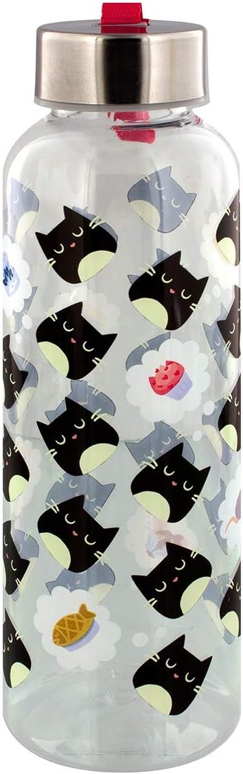 Puckator Feline Fine - Drinks Bottle - Reusable Water Bottle For Girls And Boys With A Metal Lid - Bpa Free - For School Nursery - Translucent - Cute Cat Design - Pp 500ml