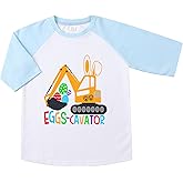 Sineeko Easter Shirt for Boys Girls Toddler Baby Kids 3/4 Sleeve Shirts Raglan Shirt Bunny Eggs-Cavator T-Shirt 2-7T