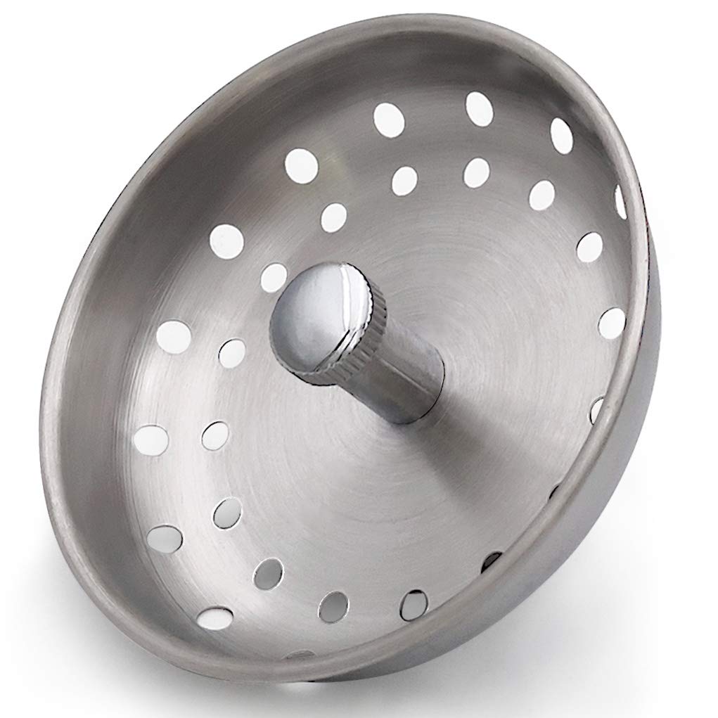 Photo 1 of GZILA Kitchen Sink Basket Strainer Stopper, Replacement for 3-1/2 Inch Standard Kitchen Sink Drain, 304 Stainless Steel Brushed Nickel, Rubber Stop, Metal Knob