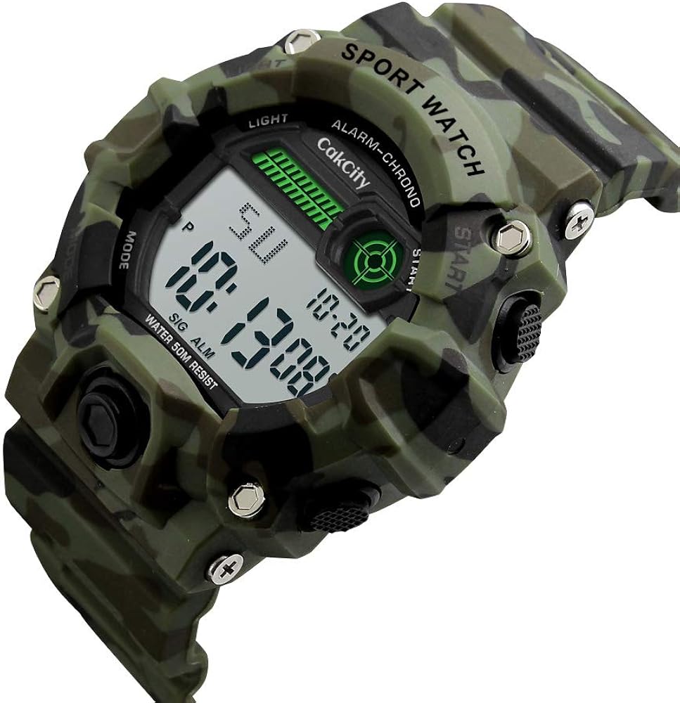 Boys Camouflage LED Sport Watch,Waterproof Digital Electronic Military Wrist Kids Sports Watch with Silicone Band Luminous Alarm Stopwatch Watches: Watches