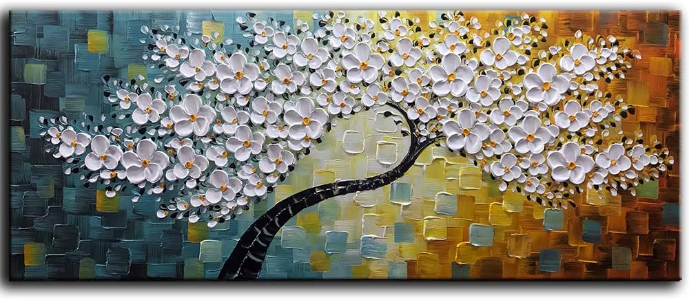 Paintings - YaSheng Art -100% Hand-Painted Contemporary Art Oil Painting On Canvas Texture Palette Knife Tree Paintings Modern Home Interior Decor Abstract Art 3D Flowers Paintings Large Canvas Art 24x60inch