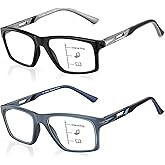 CARA 2 Pack Premium Progressive Multifocus Reading Glasses Men, Adjustable Temple Tips, Aluminum Spring Hinge Multifocal Readers, Durable TR90 Anti Blue/UV/Eyestrain Computer Eyewear +2.5