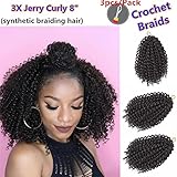 3 Packs/lot (Total 9 Bundles)Eunice Hair Marlybob Crochet Hair Afro Kinky Curly Hair Crochet Braids Curly Wave Crochet Braiding Hair Synthetic Hair Extension 3 Bundles/Pack 3 Packs/Lot (8 inch, black)