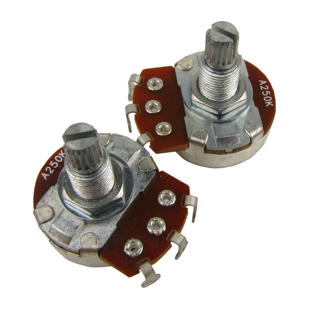 FLEOR 2PCS Full Size A250K Audio Taper Potentiometer Guitar Tone Volume Control Pots Dia24mm L18mm Long Knurled Split Shaft