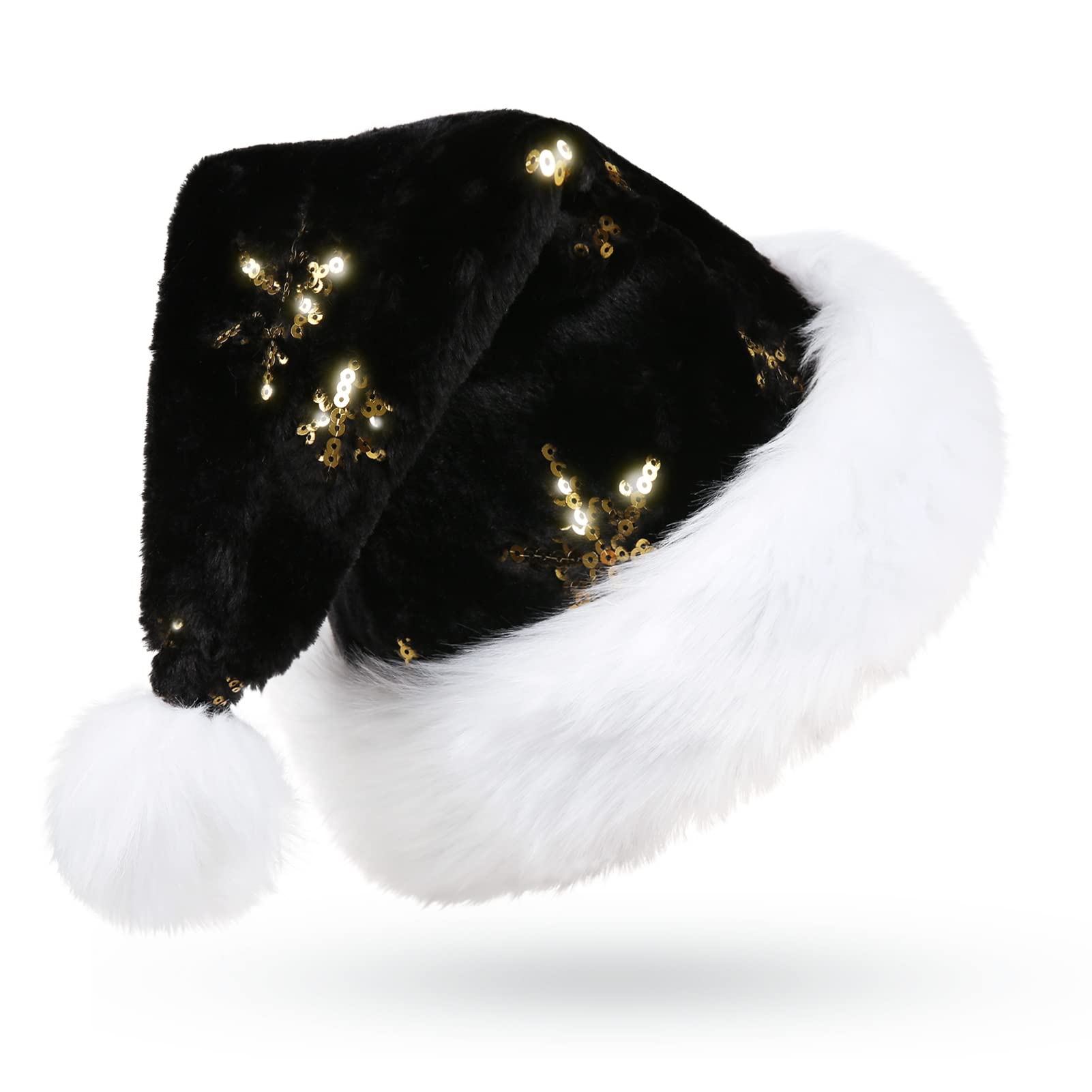 CITÉTOILE Black Santa Hat - Luxury Christmas Hat for Adults, Large Size, Party & Home Decor
