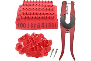 APLAYFULBEE Cattle Ear Tags 001-100 Number Plastic Livestock Animal Tag for Cows Ear Tag Applicator Kit (001-100, Red)