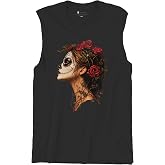 Sugar Skull Profile Men's T-Shirt Dia de Los Muertos Day of Dead Calavera Skeleton Face Gothic Elegance Floral Men's Tee