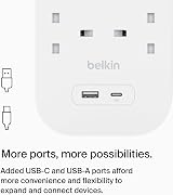 Belkin 6-Outlet Surge Protector Power Strip Wall-Mount USB-C PD 650J 2m Cord view 4