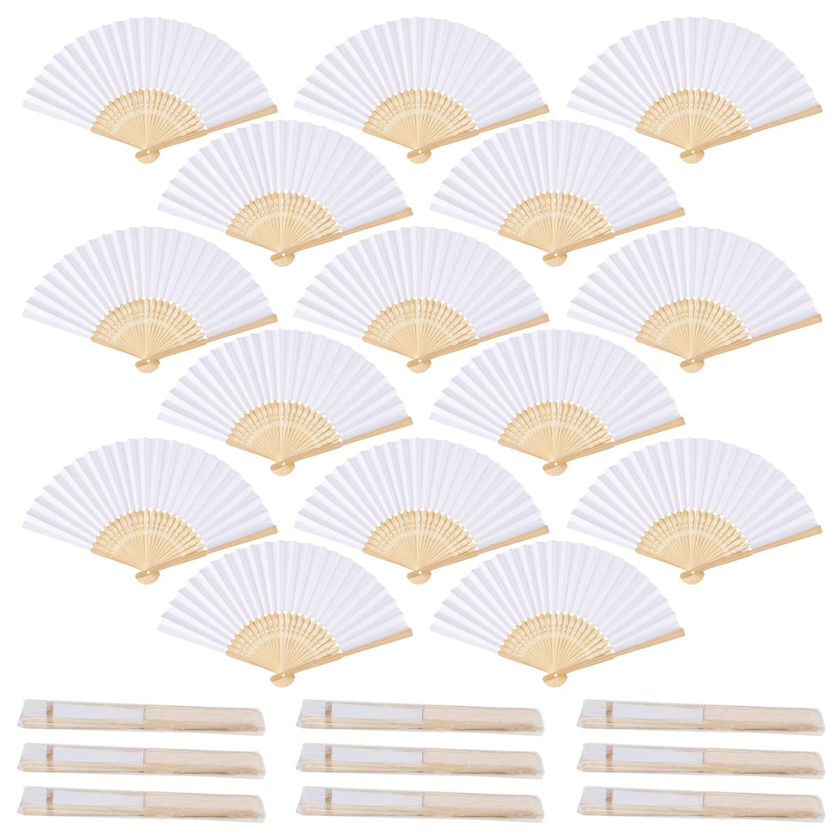 iZoeL 24 Wedding Fan White Paper Fan Handheld Hand Fan Folding for Guests White Traditional Fans Sumner Gifts for Church Hen Party Wedding Decorations DIY Wall Decor