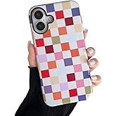 CHEDEMK Compatible with iPhone 17 Case, Cute Aesthetic Fashion Colorful Checkered Cover for Women, Shockproof Slim Soft TPU and Hard PC Protective Phone Case for iPhone 17 6.3", Colorful
