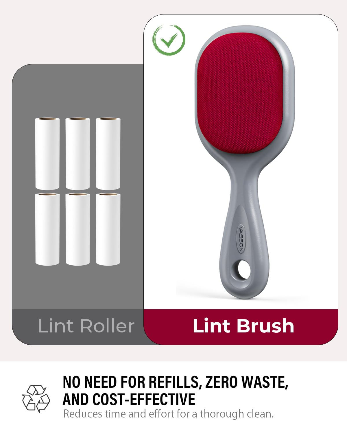 VASSON Double-Sided Lint Brushes, Classic Velvet Brush for Furniture and Clothing, Ideal for Pet Hair Removal