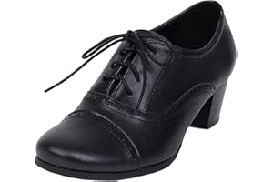 SHEMEE Women's Chunky Lace Up Vintage Oxfords Dress Pumps Round Toe Block Mid Heels Retro Brogues Shoes