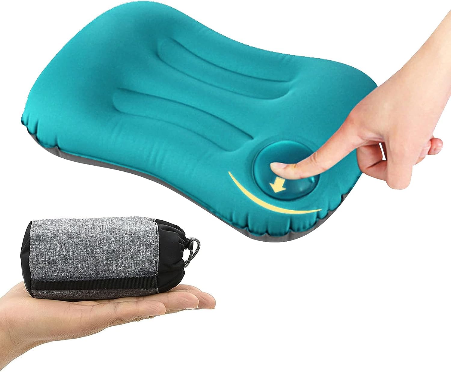 Buding Ultralight Inflating Pillow,Camping &Beach Travel Pillow,Press to Inflate Folding Pillow,Ergonomic for Neck & Lumbar Support,Blue