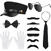 Chauffeur Hat for Men Women,Limo Driver Costume Accessories with Chauffeur Hat Sunglasses Gloves Bow Tie Set for Adult Halloween Cosplay Party