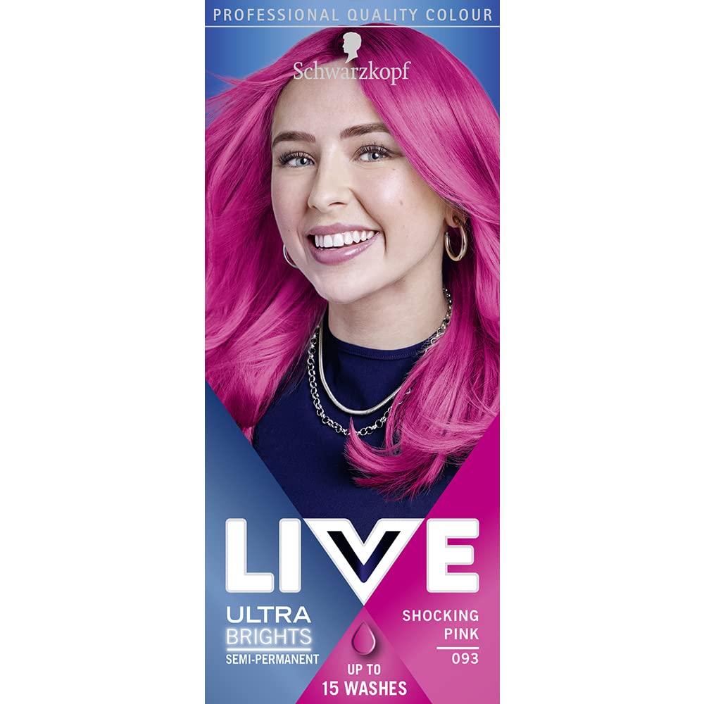 Schwarzkopf LIVE Ultra Brights Or Pastels, Vibrant Semi-permanent Pink Hair Dye, Lasts Up to 15 Washes- Shocking Pink 093