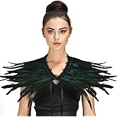 JEGERMIG Gothic Black Feather Shawl Victorian Costume Shrug Halloween Cosplay Feather Wrap Lace Neck…