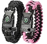 A2S Protection Paracord Bracelet K2-Peak – Survival Gear Kit with Embedded Compass, Fire Starter, Emergency Knife & Whistle (Black / Pink 8