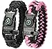 A2S Protection Paracord Bracelet K2-Peak – Survival Gear Kit with Embedded Compass, Fire Starter, Emergency Knife & Whistle (Black / Pink 8