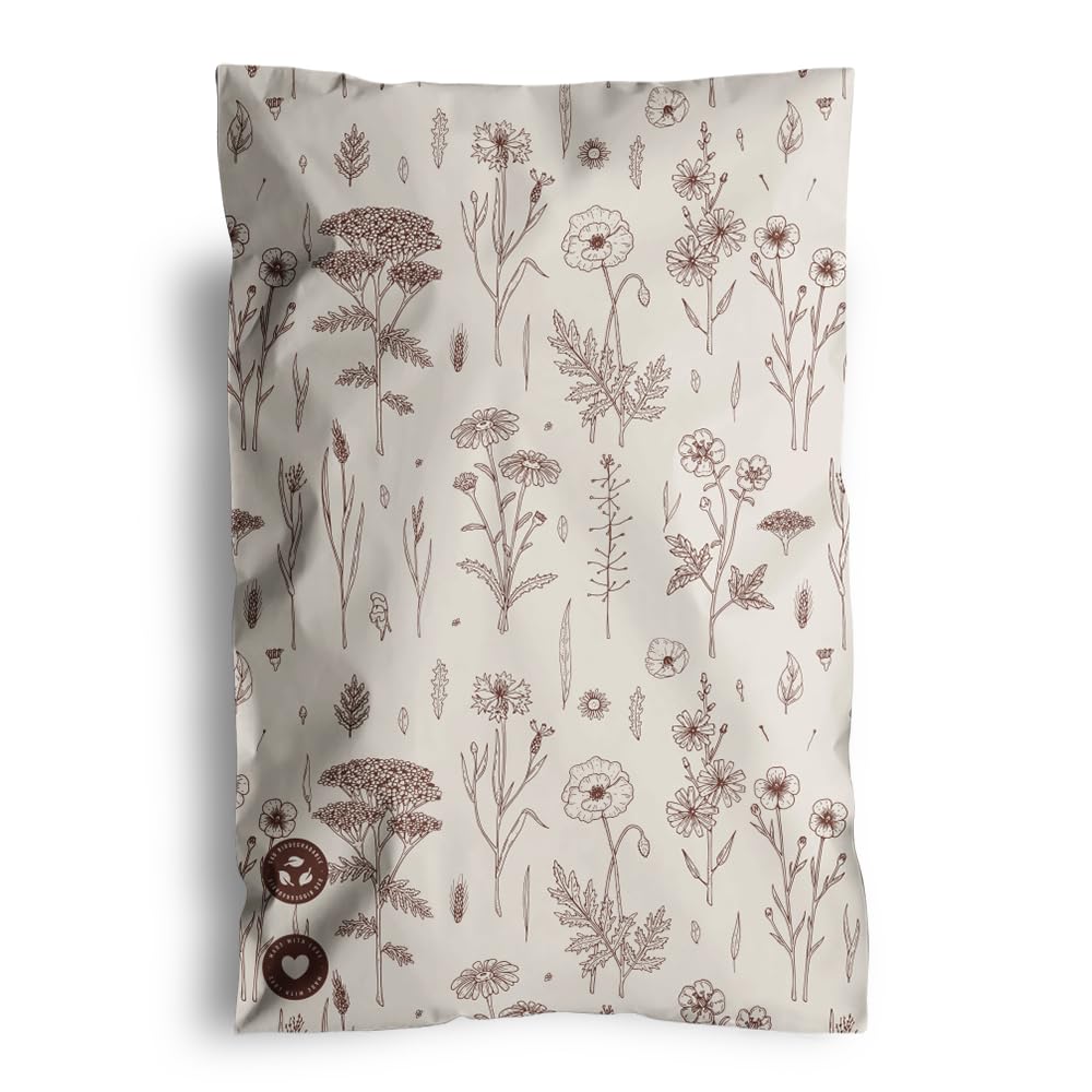 View 1 of Poly Mailers 6x9-100 Pack Biodegradable Shipping Bags for Stationery and Small Accessories - Impack Self-Seal Waterproof Thick Mailing Envelope for Small Items - Wildflower