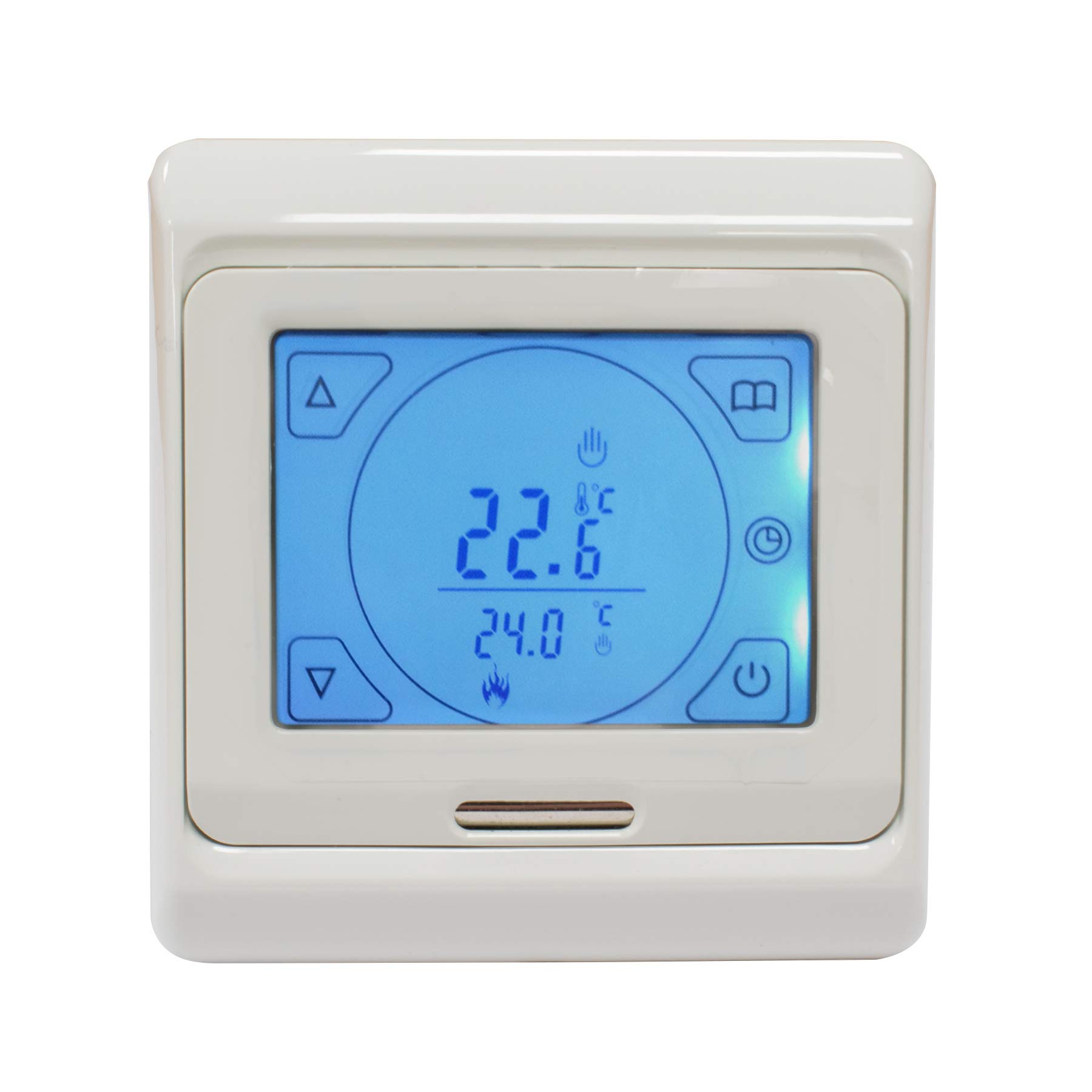 Touch Screen Digital Under Floor Heating Thermostat in White - Suitable for Almost All Electric underfloor Heating Systems. 16Amp. Includes Floor & air Temperature sensors