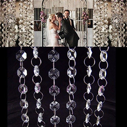 niCWhite Crystal Beads Chains, 33FT Acrylic Beads Garland Curtain Strands,Octagonal Beaded Chandelier Chain,Beads String Roll For DIY Wedding Christmas Ornaments Garland