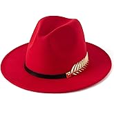 HUDANHUWEI Women's Wide Brim Fedora Panama Hat with Metal Belt Buckle