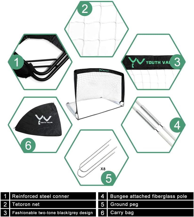 Youth Value Portable Soccer Goals, Instant Set-Up, Easy Fold-Up, 4'x3'x3', Set of 2 Soccer Goal Nets, Double Color Design : Sports & Outdoors