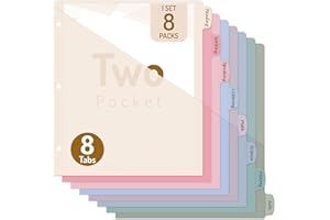 Forvencer 8 Count Dividers for 3 Ring Binder, 8 Tabs Binder Dividers with 2 Pockets, Binder Dividers with Tabs for School Office and Home Organization, Multicolor, US Letter Size, 1 Set