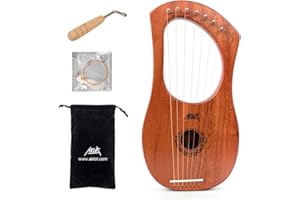 Aklot Lyre Harp, 7 Metal String Bone Saddle Mahogany Lye Harp with Tuning Wrench and Black Gig Bag